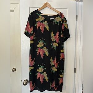 Vintage Liz Claiborne 💯 Silk Floral Wisteria Print Sheath Midi Dress 18